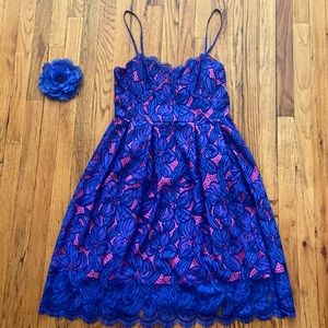 Blue Lace & Pink Lining Lilly Pulitzer Dress Size 12